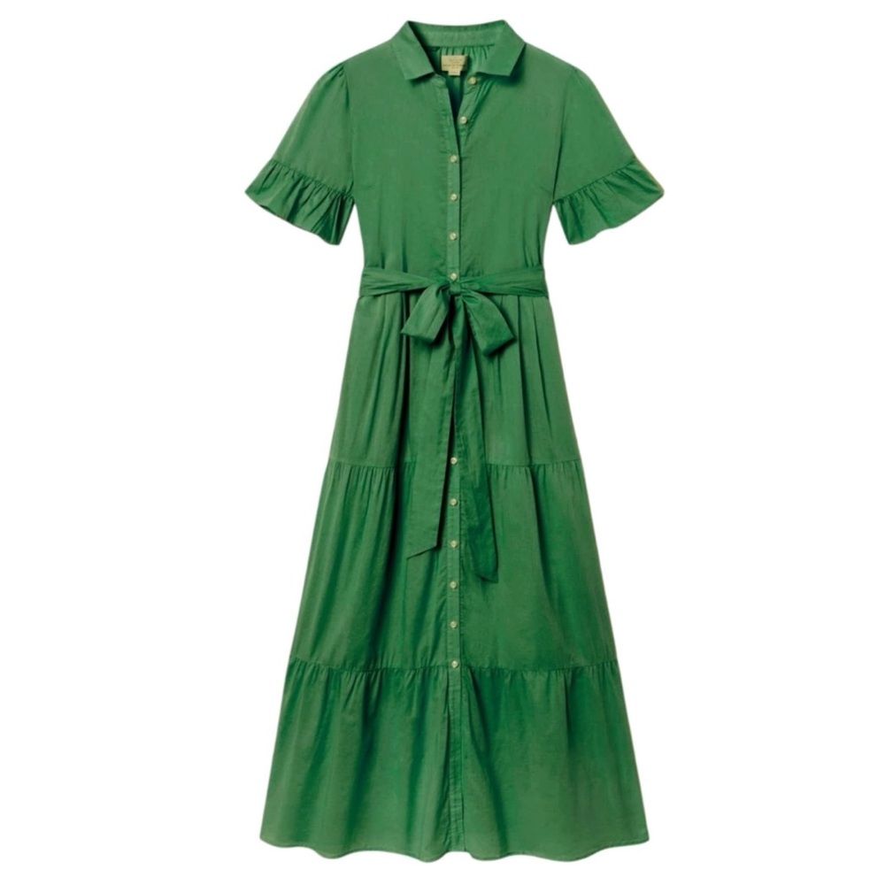 🌷Trovata Birds of Paradis Martine Ruffle Sleeve Button Down Dress Green L